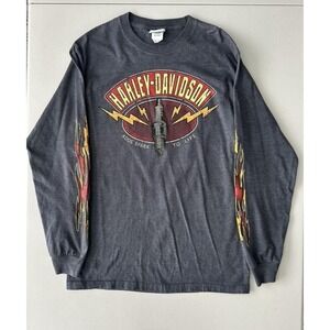 Harley Davidson Shirt Mens Medium Hanes Beefy Pinup Flames Peoria Arizona Double